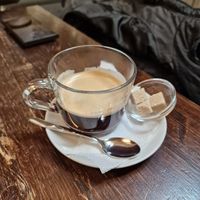 Cafe lungo at Kozmosz Vegan Etterem in Budapest