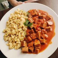 Seitan stew at Kozmosz Vegan Etterem in Budapest