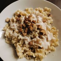 Cottage cheese pasta at Kozmosz Vegan Etterem in Budapest