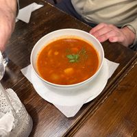Bean goulash soup at Kozmosz Vegan Etterem in Budapest