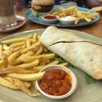 Falafel Wrap, Burger und Pommes  at Cafe & Bar Celona Wolfsburg in Wolfsburg