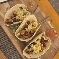 Soya mince soft shell tacos   at Los Burritos  in Boston