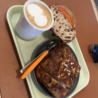 Truffle oil ciabatta and tomato soup with a latte  at Daily Lucky 데일리럭키 in Busan