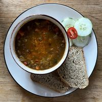 lentil soup - vegan and delicious  at Mayachik in San Juan La Laguna