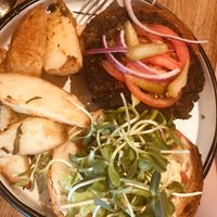 Vegan burger at Café Schneor in Tel Aviv