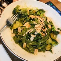 Green pasta at Café Schneor in Tel Aviv