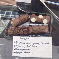 Vegan selection at stall at Clarks Village, Street  at Sean the Chef in Shepton Mallet