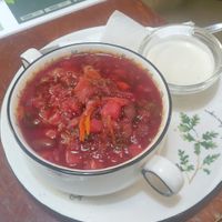 Borscht with cashew cream at The Green House in Almaty
