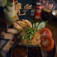 Nasi goreng with tofu and a passion fruit juice at Balinese House in Brighton