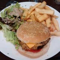 Vegan burger with chick peas' steak at Caprice Cafe in Paris