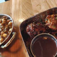 Bhajis and chole saag at Poppadom & Pints in England