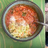 Lunch option: chickpeas in tomato sauce with coleslaw  at Momo Naturbutik in Flensburg