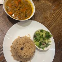 Chickpea Chana with rice & peas & salad   at Dolphin's Caribbean Restaurant & Bar in Reading