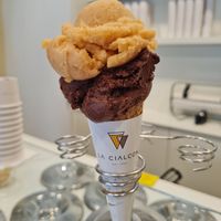 Dark chocolate and apricot ( cone is vegan) at Gelateria Antica Porta in Cittadella