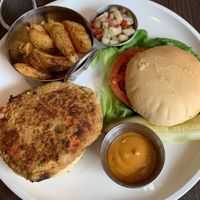 Falafel burger with baked fries  at Farmer's Table in Boca Raton