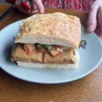Foccacia baked in store - with tofu steaks, kimchi and guacamole   at The Sheffield Bolthole in Sheffield