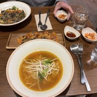 Mild Korean ramyun with kimchi side dish  at mr. kimchi in South West London