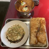 Mini: Blueberry glazed focaccia with artichoke creme and smokey croquettes with yuzukosho  at lara  in Vienna