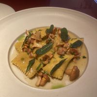 Agnolotti with sage and chantarelle stuffed with leek creme  at lara  in Vienna