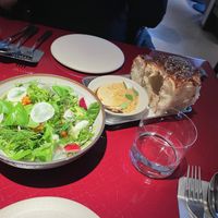 Lovely wild herb salad, excellent bread with white bean dip  at lara  in Vienna