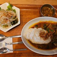 B menu, vegan curry, onion salad, bean / lentil soup at KuminSoul Curry in Osaka