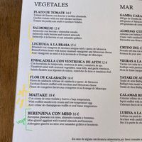 menu with both vegetarian and vegan meal  at Moriarty in Illes Balears