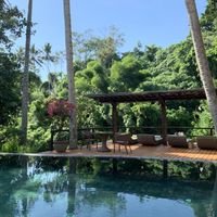 Pool with a jungle and river view at Fivelements in Mambal
