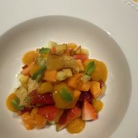 Fruit Salad with Apricot Mousse, Celery & Mintt  at Trattoria Officina in Wien