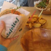 Falafel Sandwiches and potato wedges at Falafel Tof in Antwerpen