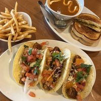 baja tacos with fries, pesto grilled cheese with tomato bisque  at Native Foods - Point Loma in San Diego