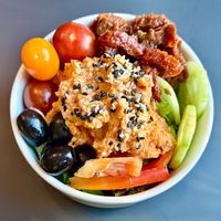 Paprika hummus bowl at Aquarelle in Wroclaw