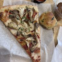 oyster mushroom pizza and garlic knot   at Green Oven Pizza in New York City