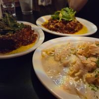 White garlic pasta, 2 vegan lasagnas, and some of the menu at BLU SEOUL - 블루서울 in Seoul
