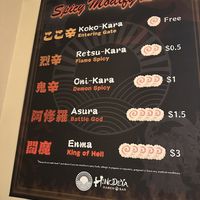 Spiciness levels with pricing  at Hinodeya in Newark