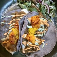 Tacos de maiz negro con berenjena ahumada  at Terralma Cocina Viva in Madrid