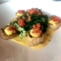 Grilled “scallops “ with creamy saffron sauce (oil free) at Panevino in Las Vegas