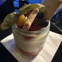 Raspberry, rhubarb, and white chocolate dessert   at BISTRO LE SAM in Quebec