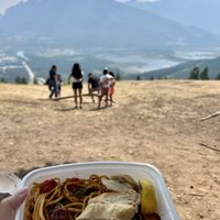 Veganized prawn and tomato linguine with vegan chicken   at The Boss Kitchen & Bar in Banff