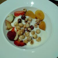 Vegan granola, yogurt, dried fruits, fresh fruits, nuts at Yewfield in Ambleside
