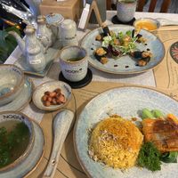 Golden fried rice, tempeh wrapped in seaweed  at Ngon Vegan Bistro & Cafe in Can Tho