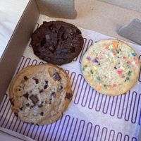 Double choc chunk, choc chunk, birthday cake.   at Insomnia Cookies in Irvine