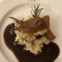 Autumn celebration main menu beet with risotto and tofu bacon at Hotel Nicolay in Zeltingen-rachtig