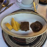 3 types of mango, carrot spiced cake, and spiced chocolate truffle  at Yaya's Kitchen in London