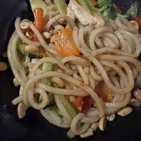 Spicy Udon Noodles (served with accidental chicken)  at Trike Noodles (Three Wheels Noodles) in Chicago