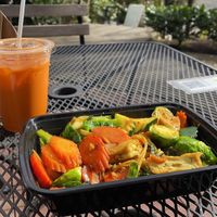 Thai Iced Tea and meal on the patio at Araya's Place - Madison St in Seattle