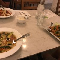 Tom yum noodle soup (F), Thai fried rice (R), and the tofu cashew stir fry (B) at Araya's Place - Madison St in Seattle