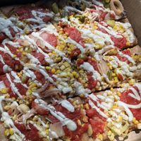 Roasted corn, leek, pickled onion, and cashew cream   at Red Hound in Takoma Park