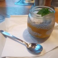 Vegan dessert - Chia - Mango pudding with coconut milk at Brandauer Bierbögen in Wien