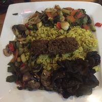 vegan chorizo and curry rice at Soju in Santiago