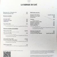 Drinks menu at La Fabrique du Café  in Limoges